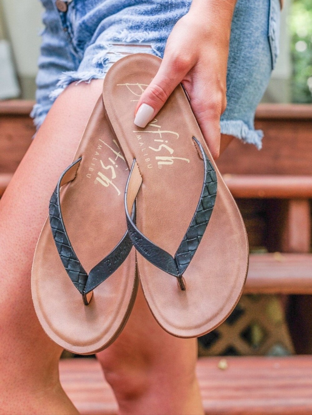 Blowfish Malibu Santorini Black Sandstone Braided-Strap Thong Sandals Size 8